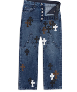 Chrome Hearts Jeans Fleur Knee Cross Patch