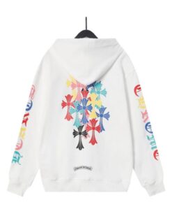 Chrome Hearts Colorful Cross Zip Up White Hoodie