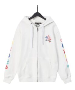 Chrome Hearts Colorful Cross Zip Up White Hoodie