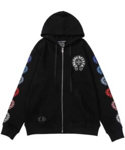 Chrome Hearts Floral Sleeve Zip Up Black Hoodie