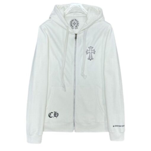 Chrome Hearts Floral Zip White Hoodie